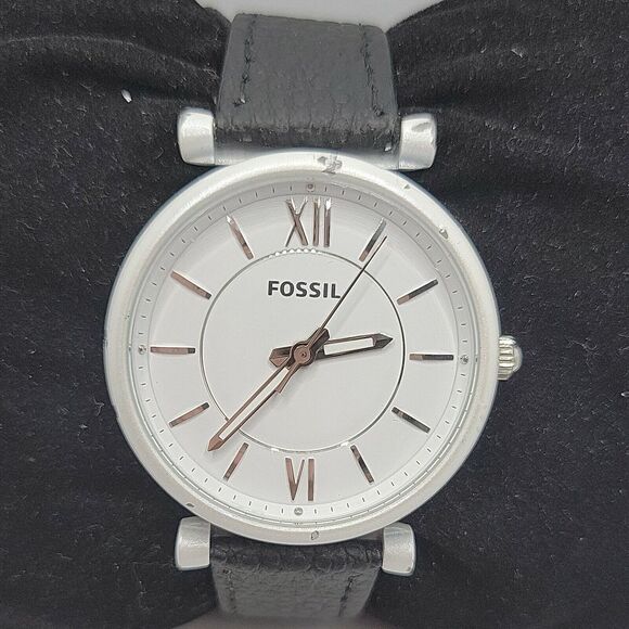 FOSSIL ES4401 Women's Black Leather Analog White Dial Quartz Wrist Watch BC36 - Picture 1 of 11